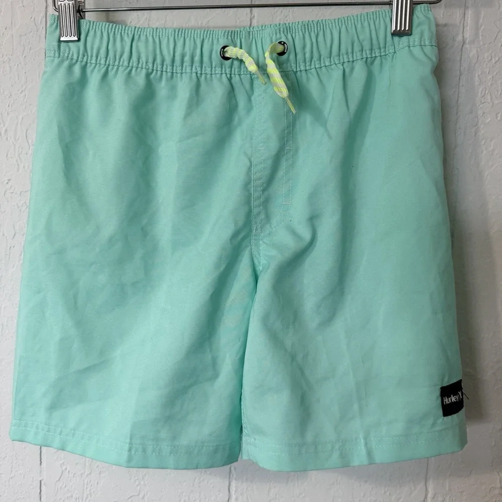 Hurley Boys Green Glow Swim Trunks with liner Medium